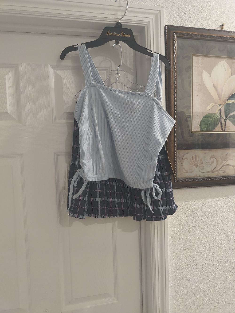 American Princess Pale Blue Ribbed Tank with Side Ties